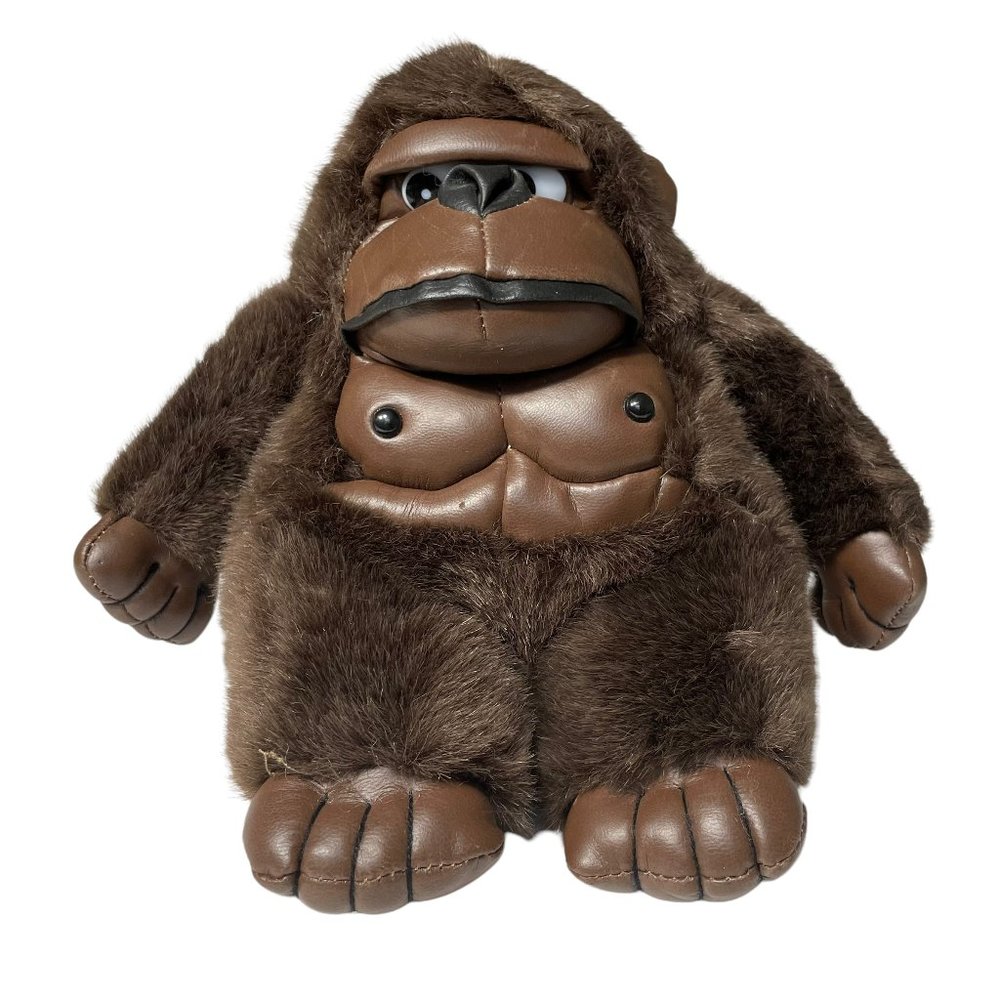 Vintage Gorilla Plush 8" Stuffed Animal Toy Monkey Primate Furry Faux Leather